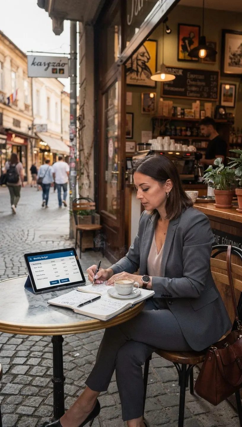 Havi költségvetés tervezése színes grafikonokkal és táblázatokkal